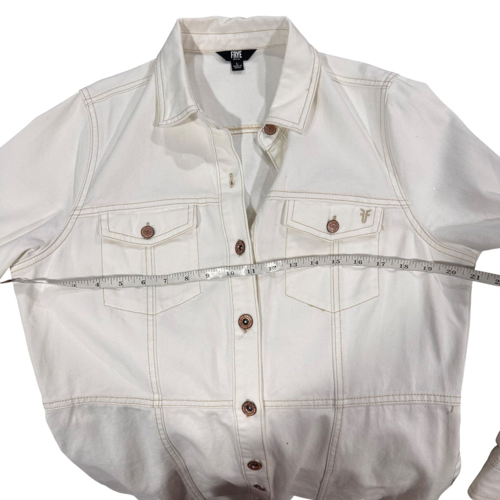 Frye Costal Cowgirl Denim White Button Front Utility Mini Dress Large Western - Picture 8 of 10